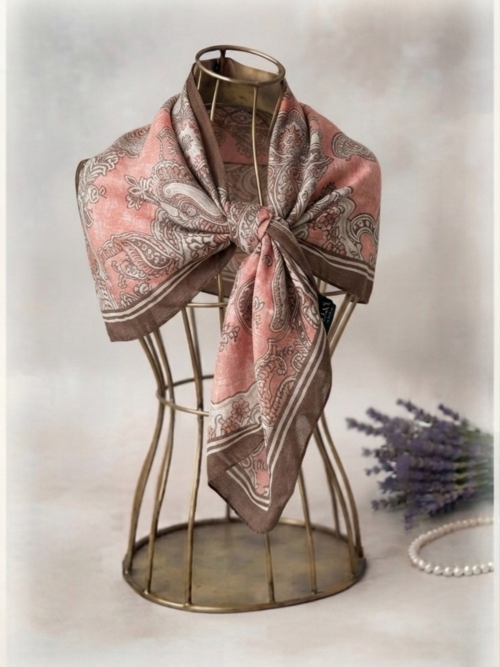 FRASS Pink and Brown Paisley Light Weight Weaved Wrap